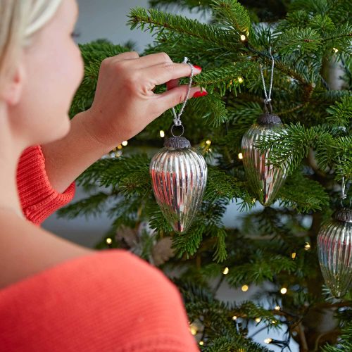 Paper High - Set Of Three Antique Effect Glass Teardrop Christmas Baubles