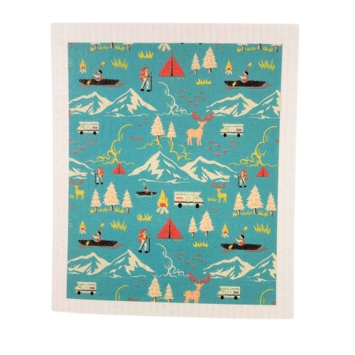 Camping Collage Swedish Dishcloth