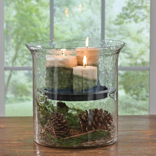 Hammered Glass Cylinder with Candle Pan