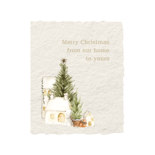 Paper Baristas - Merry Christmas from our Home | Christmas Holiday Greeting : Flat A2 Greeting Card. Blank on Back.